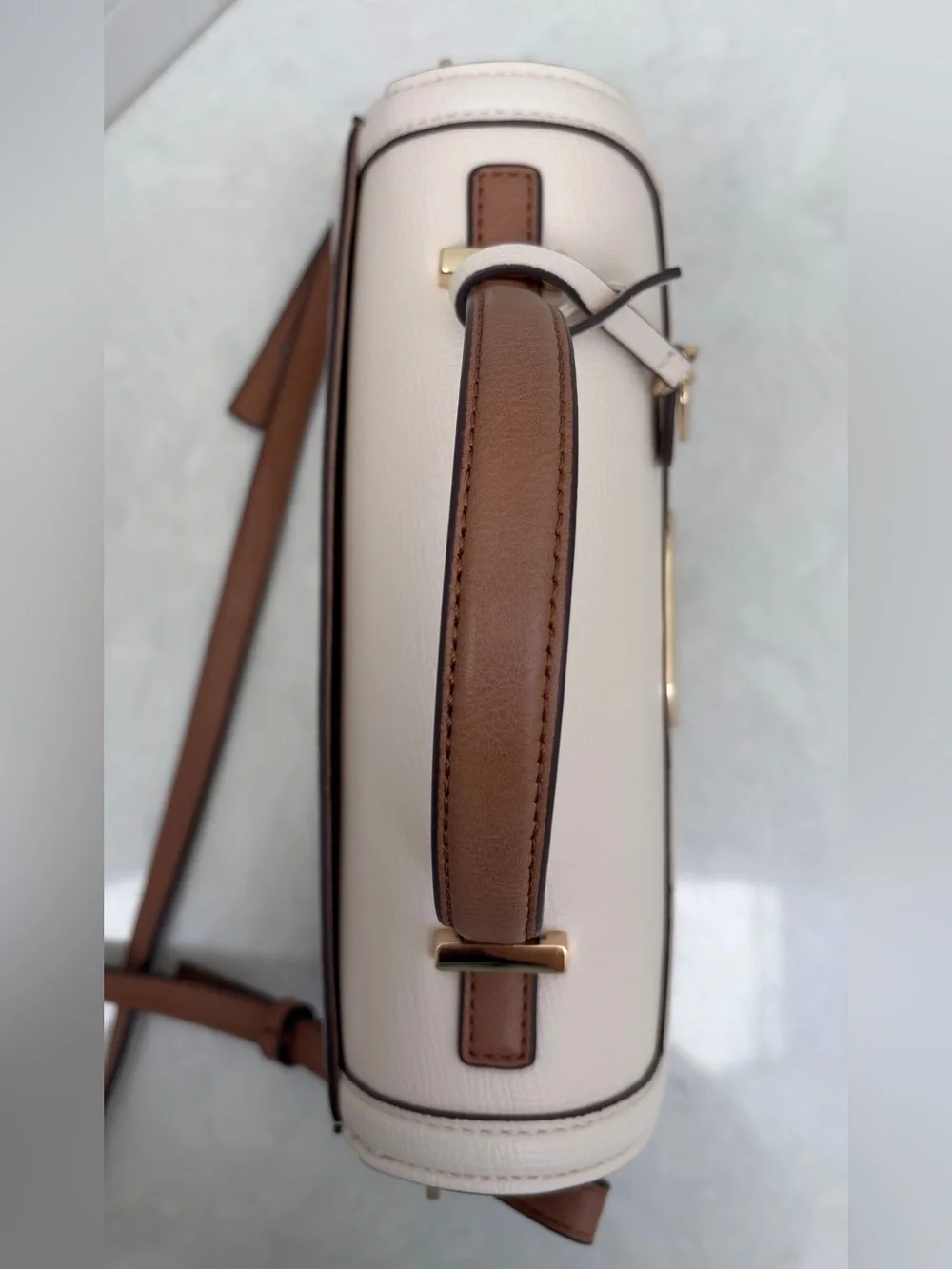 Ted Baker London Riley 2 tone Cream Brown Top-Handle Satchel Crossbody